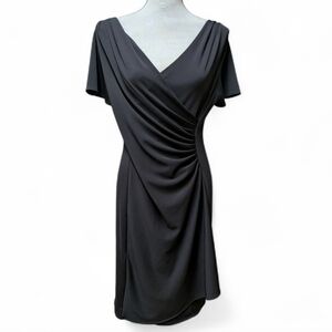 Talbots Black Wrap Style Dress Petite Large Ruched Short Sleeve